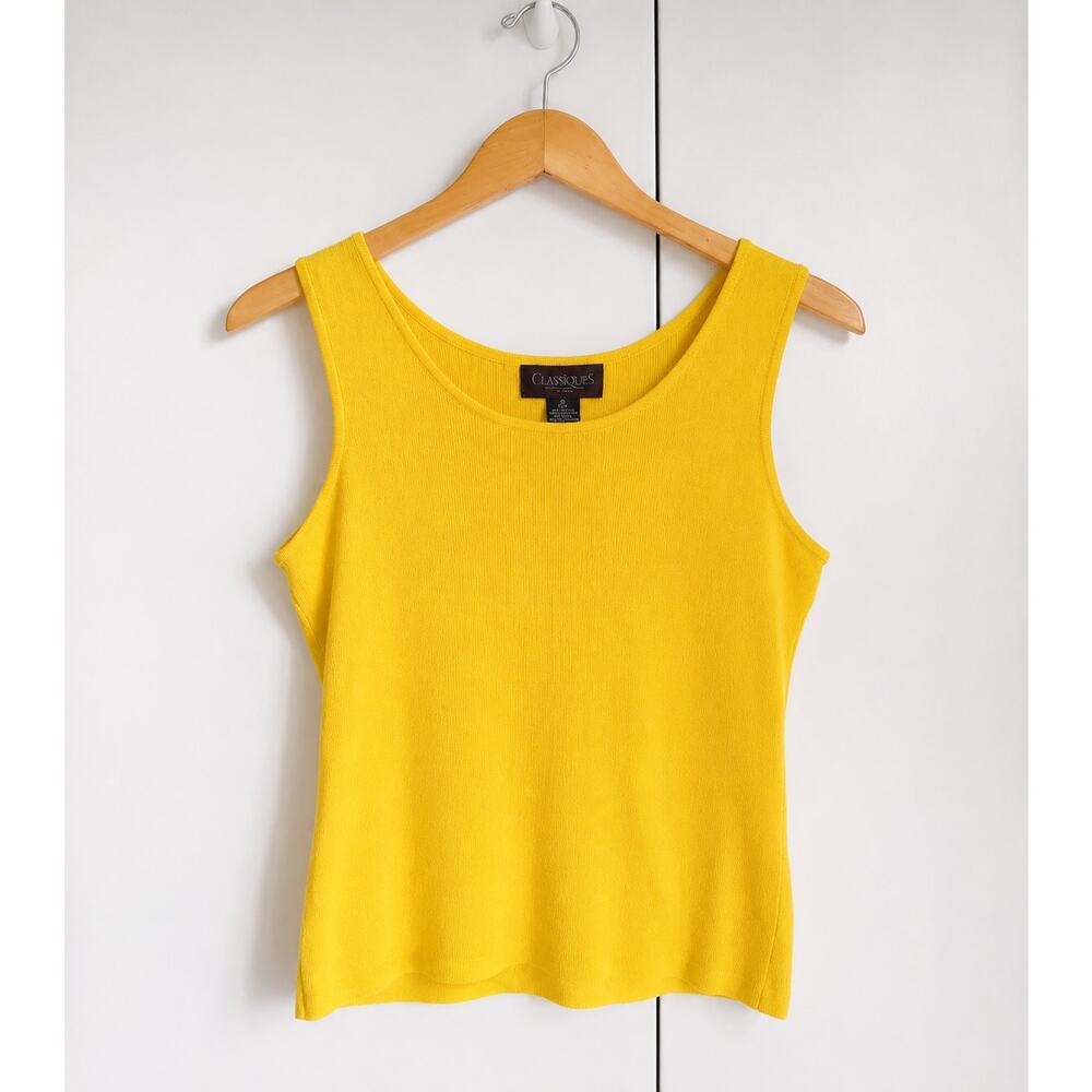 Vintage 90s Yellow Ribbed Knit Tank Top Size S Summer basics Bright Minimalist